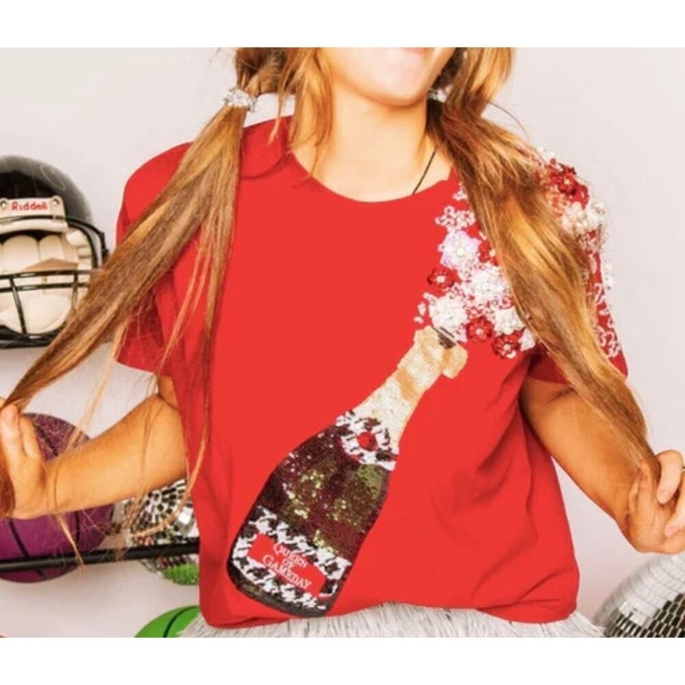 Queen of Sparkles “Queen of Gameday” Popping Champagne Tee Women’s Sz. XS